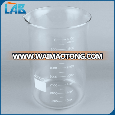 Manufacturer High Quality Lab Glassware 1101 4000ml low form Beaker with spout with printed graduations Boro 3.3 glass